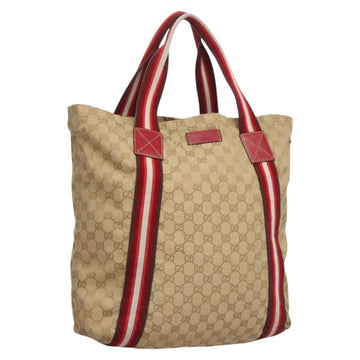 GUCCI GG Canvas Sherry Line Tote Bag Beige Red 189669 Auth BA1983
