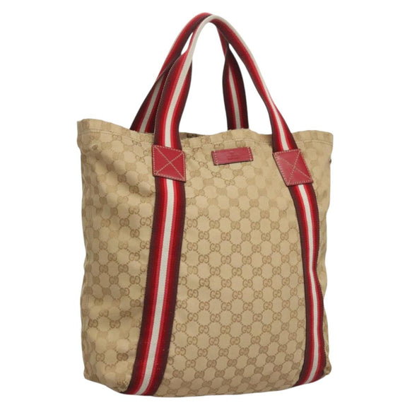 GUCCI GG Canvas Sherry Line Tote Bag Beige Red 189669 Auth BA1983