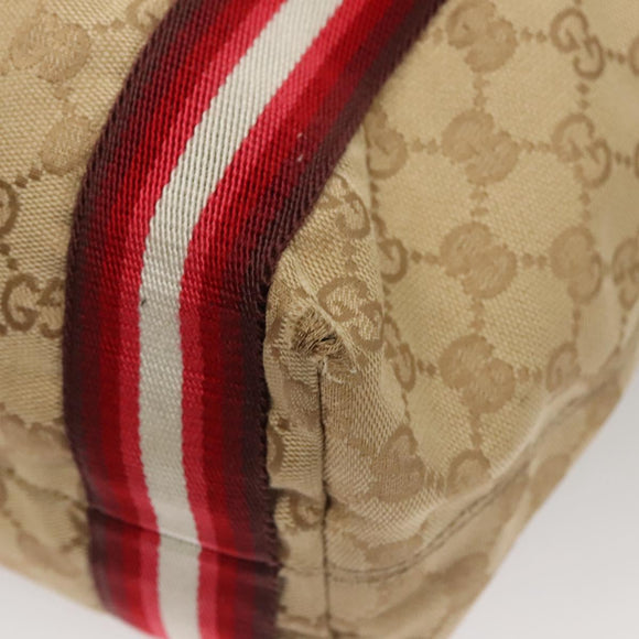 GUCCI GG Canvas Sherry Line Tote Bag Beige Red 189669 Auth BA1983