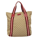 GUCCI GG Canvas Sherry Line Tote Bag Beige Red 189669 Auth BA1983-2