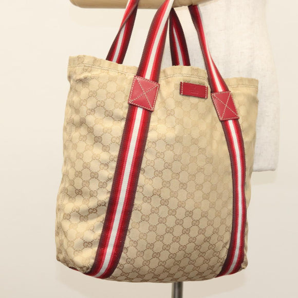GUCCI GG Canvas Sherry Line Tote Bag Beige Red 189669 Auth BA1983