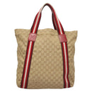GUCCI GG Canvas Sherry Line Tote Bag Beige Red 189669 Auth BA1983-3
