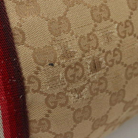 GUCCI GG Canvas Sherry Line Tote Bag Beige Red 189669 Auth BA1983