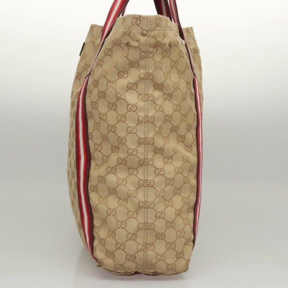 GUCCI GG Canvas Sherry Line Tote Bag Beige Red 189669 Auth BA1983