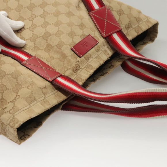 GUCCI GG Canvas Sherry Line Tote Bag Beige Red 189669 Auth BA1983