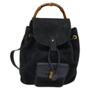 GUCCI Bamboo Backpack Suede Leather Navy Gold 003 1956 0030 Auth BA1984-13