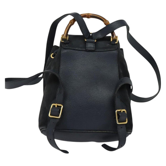 GUCCI Bamboo Backpack Suede Leather Navy Gold 003 1956 0030 Auth BA1984