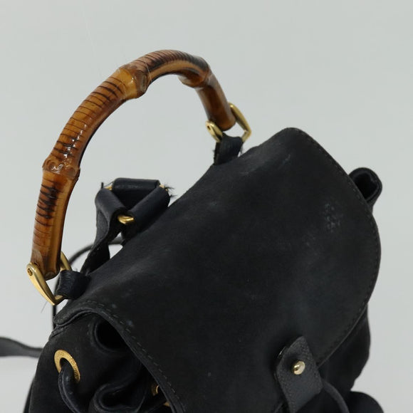 GUCCI Bamboo Backpack Suede Leather Navy Gold 003 1956 0030 Auth BA1984