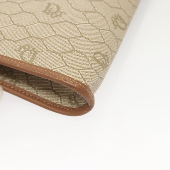 Christian Dior Honeycomb Canvas Chain Shoulder Bag PVC Beige Gold Auth BA1990