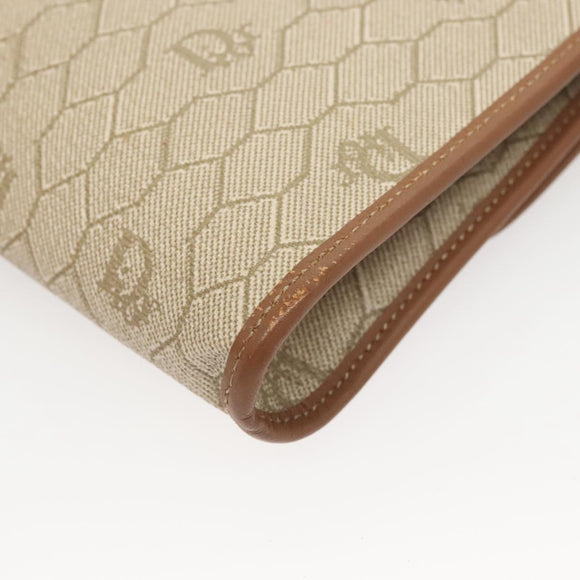 Christian Dior Honeycomb Canvas Chain Shoulder Bag PVC Beige Gold Auth BA1990