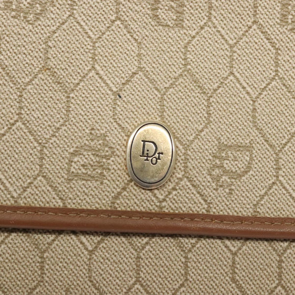 Christian Dior Honeycomb Canvas Chain Shoulder Bag PVC Beige Gold Auth BA1990