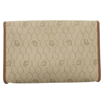 Christian Dior Honeycomb Canvas Chain Shoulder Bag PVC Beige Gold Auth BA1990 - 0