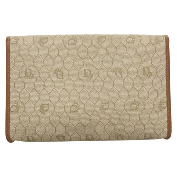 Christian Dior Honeycomb Canvas Chain Shoulder Bag PVC Beige Gold Auth BA1990