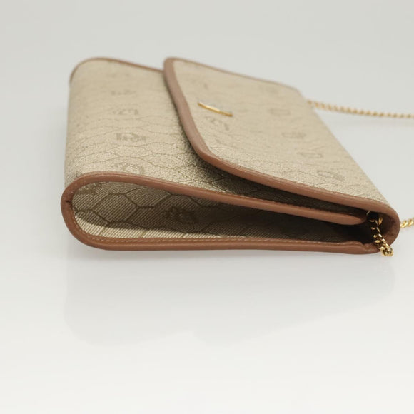 Christian Dior Honeycomb Canvas Chain Shoulder Bag PVC Beige Gold Auth BA1990