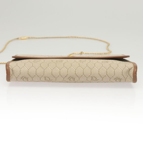 Christian Dior Honeycomb Canvas Chain Shoulder Bag PVC Beige Gold Auth BA1990