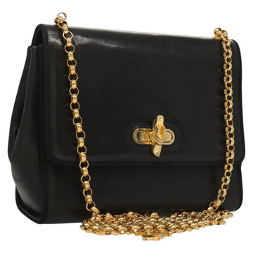 Salvatore Ferragamo Chain Shoulder Bag Leather Black Gold Auth BA1992