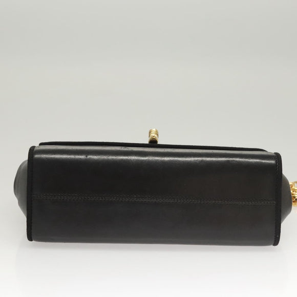 Salvatore Ferragamo Chain Shoulder Bag Leather Black Gold Auth BA1992