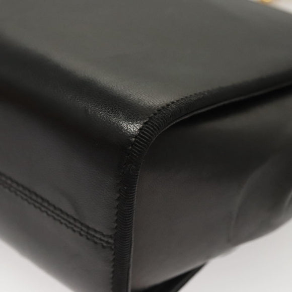 Salvatore Ferragamo Chain Shoulder Bag Leather Black Gold Auth BA1992