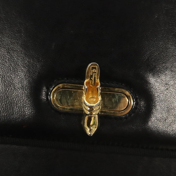 Salvatore Ferragamo Chain Shoulder Bag Leather Black Gold Auth BA1992