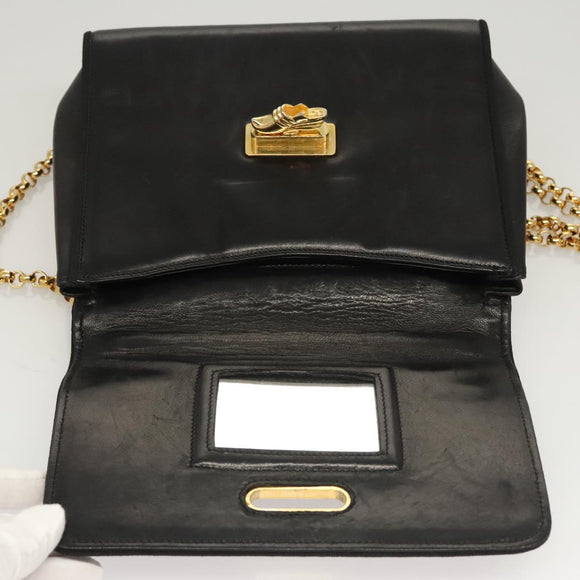 Salvatore Ferragamo Chain Shoulder Bag Leather Black Gold Auth BA1992