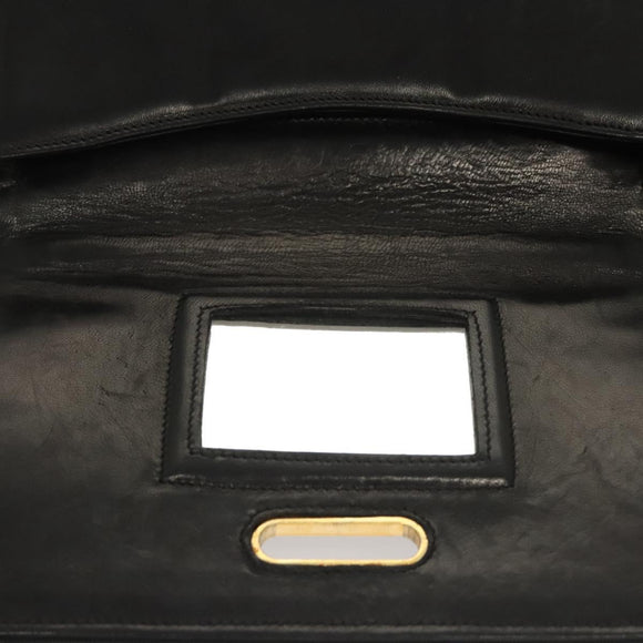 Salvatore Ferragamo Chain Shoulder Bag Leather Black Gold Auth BA1992