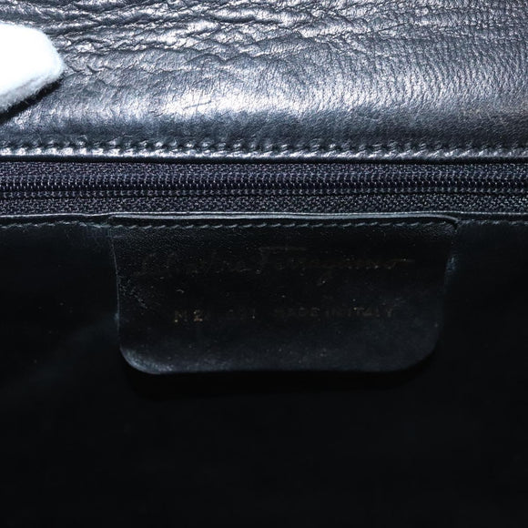 Salvatore Ferragamo Chain Shoulder Bag Leather Black Gold Auth BA1992