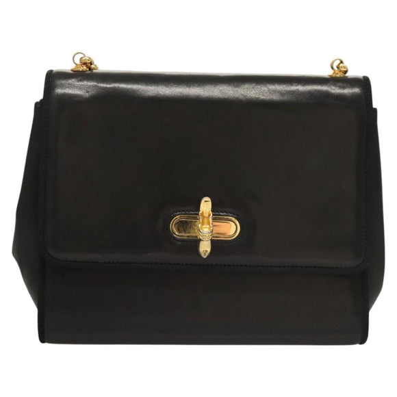 Salvatore Ferragamo Chain Shoulder Bag Leather Black Gold Auth BA1992
