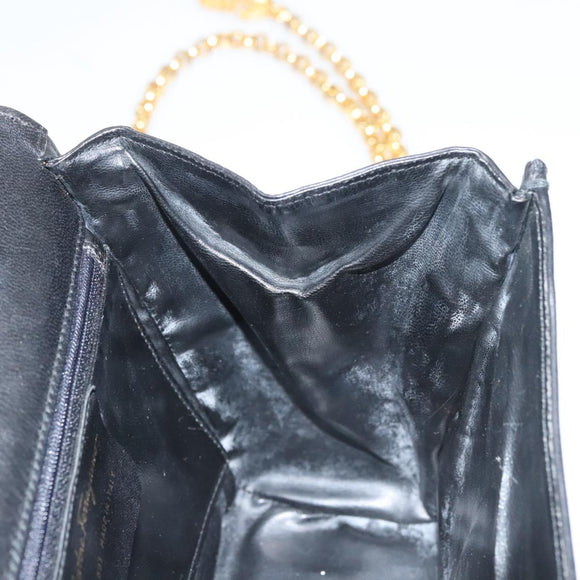 Salvatore Ferragamo Chain Shoulder Bag Leather Black Gold Auth BA1992
