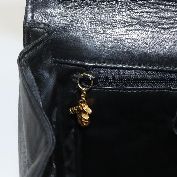 Salvatore Ferragamo Chain Shoulder Bag Leather Black Gold Auth BA1992