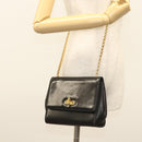 Salvatore Ferragamo Chain Shoulder Bag Leather Black Gold Auth BA1992-24