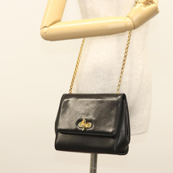 Salvatore Ferragamo Chain Shoulder Bag Leather Black Gold Auth BA1992