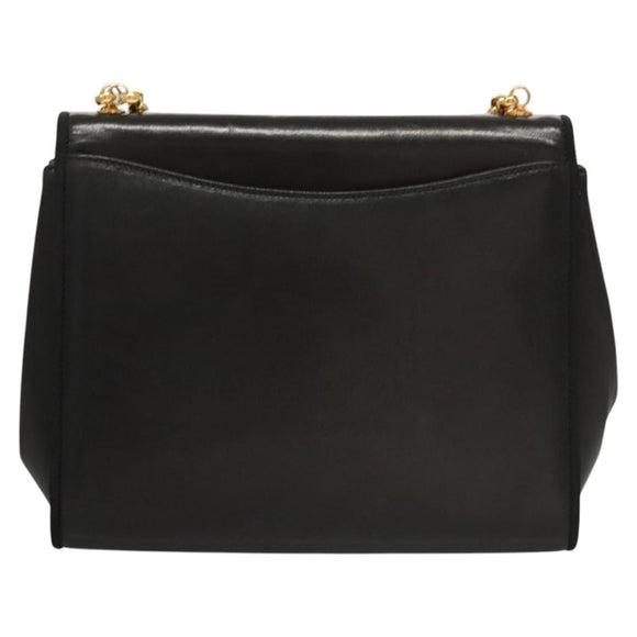 Salvatore Ferragamo Chain Shoulder Bag Leather Black Gold Auth BA1992