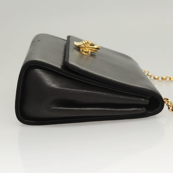 Salvatore Ferragamo Chain Shoulder Bag Leather Black Gold Auth BA1992