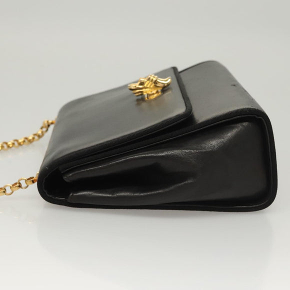 Salvatore Ferragamo Chain Shoulder Bag Leather Black Gold Auth BA1992