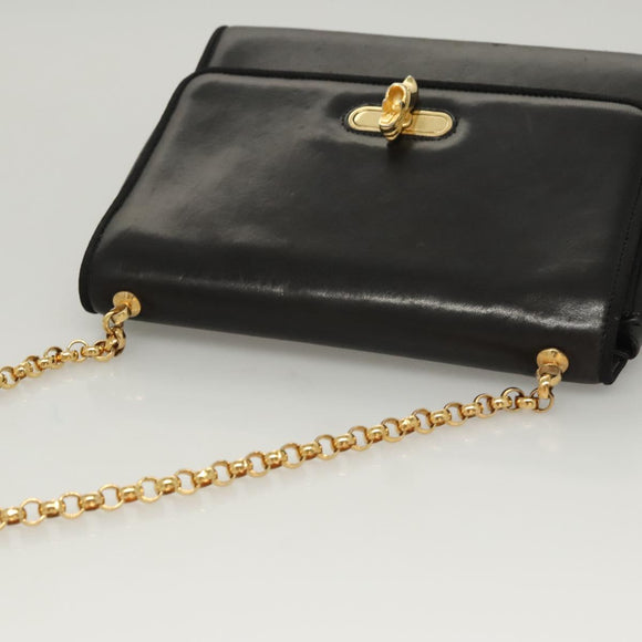 Salvatore Ferragamo Chain Shoulder Bag Leather Black Gold Auth BA1992