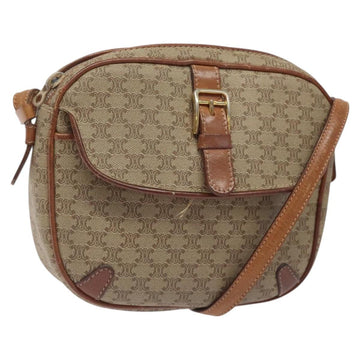 CELINE Macadam Canvas Shoulder Bag Beige Gold Auth BA1996