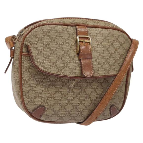 CELINE Macadam Canvas Shoulder Bag Beige Gold Auth BA1996