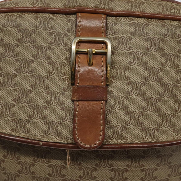 CELINE Macadam Canvas Shoulder Bag Beige Gold Auth BA1996