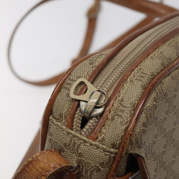 CELINE Macadam Canvas Shoulder Bag Beige Gold Auth BA1996