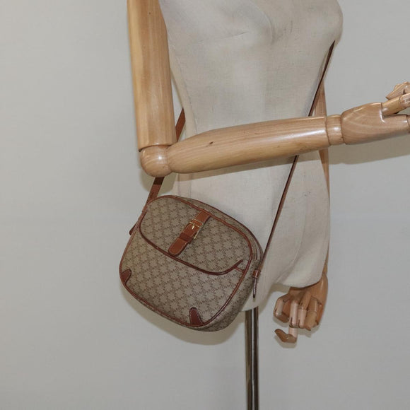 CELINE Macadam Canvas Shoulder Bag Beige Gold Auth BA1996