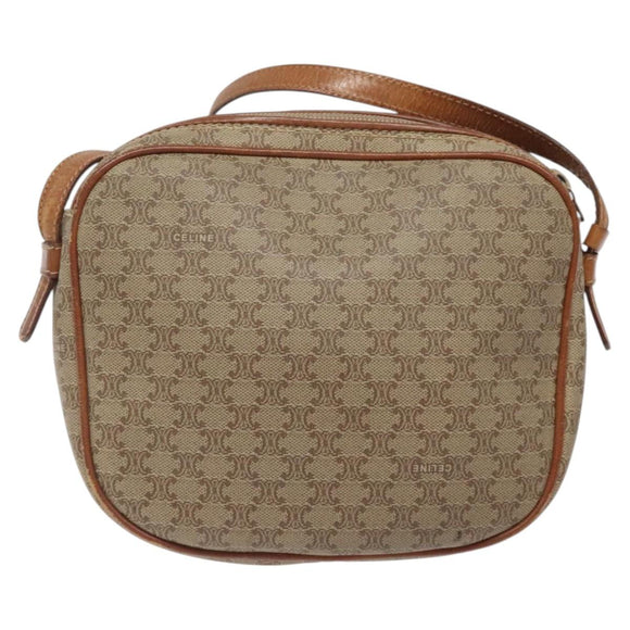 CELINE Macadam Canvas Shoulder Bag Beige Gold Auth BA1996