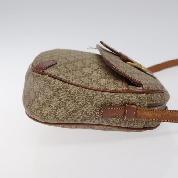 CELINE Macadam Canvas Shoulder Bag Beige Gold Auth BA1996