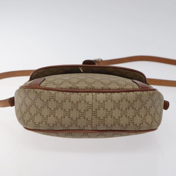 CELINE Macadam Canvas Shoulder Bag Beige Gold Auth BA1996