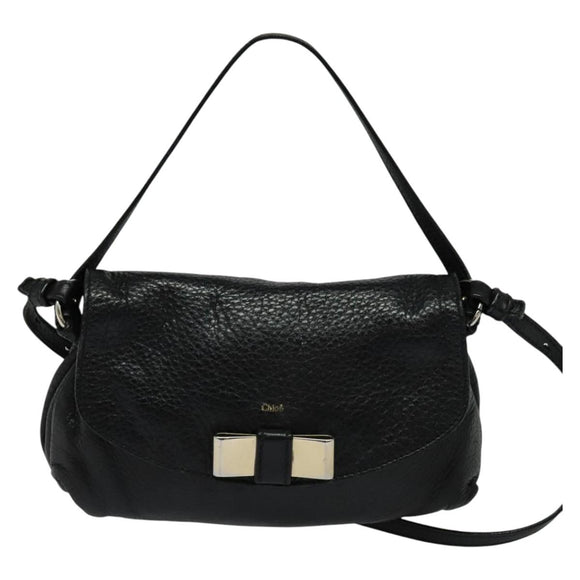Chloe Lily Hand Bag Leather 2way Black Auth BA2001