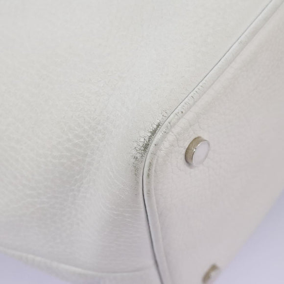 BURBERRY Shoulder Bag Leather White Silver Auth BA2015