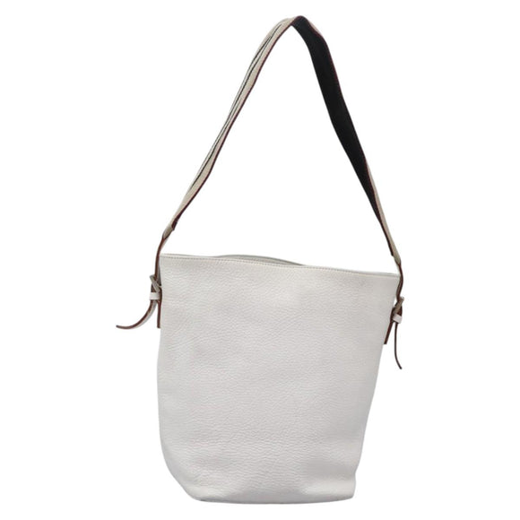 BURBERRY Shoulder Bag Leather White Silver Auth BA2015