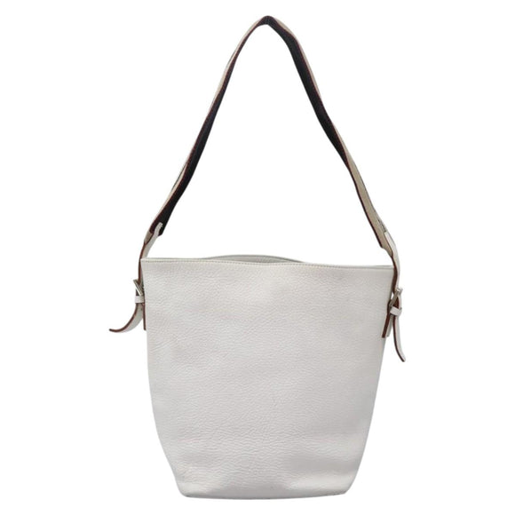 BURBERRY Shoulder Bag Leather White Silver Auth BA2015