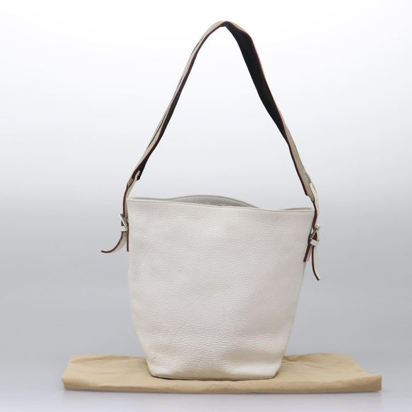 BURBERRY Shoulder Bag Leather White Silver Auth BA2015