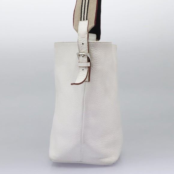 BURBERRY Shoulder Bag Leather White Silver Auth BA2015