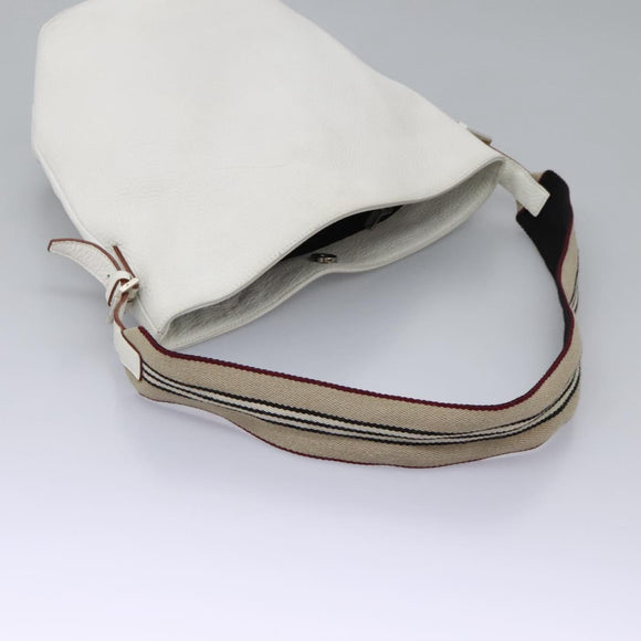 BURBERRY Shoulder Bag Leather White Silver Auth BA2015